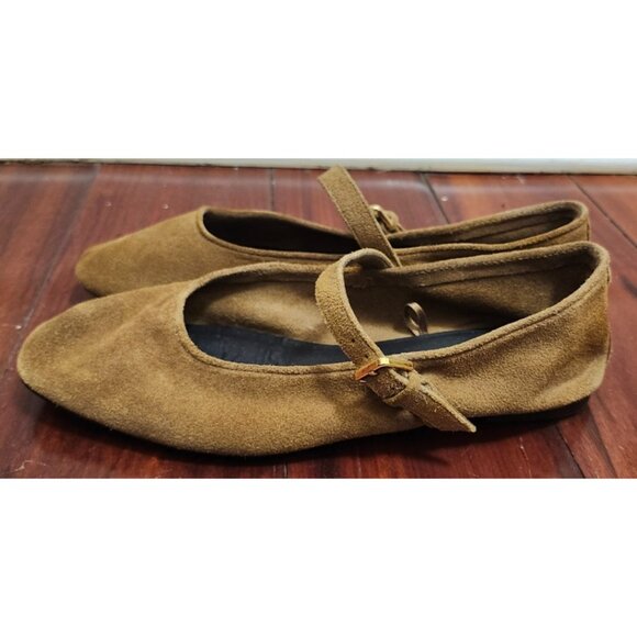 ZARA Women’s Suede Mary Jane Flats Brown Tan Ballet Shoes Size 40 Buckle Strap - Picture 4 of 14